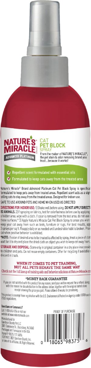 NATURE S MIRACLE Advanced Platinum Indoor Training Aid Cat Repellent Spray 8 fl oz bottle Chewy