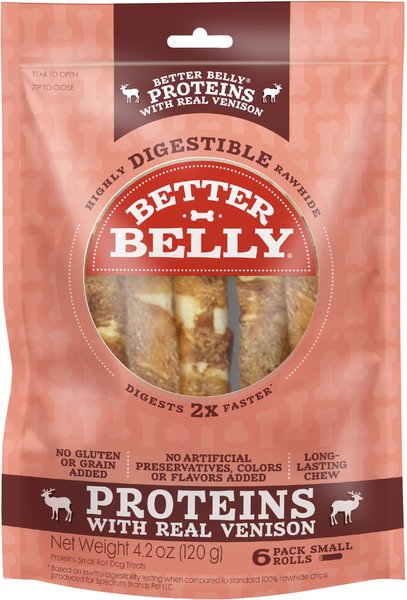 Better Belly Proteins Real Venison Flavor Rawhide Small Roll Dog Treats slide 1 of 9