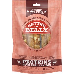 Better Belly Proteins Real Venison Flavor Rawhide Small Roll Dog Treats