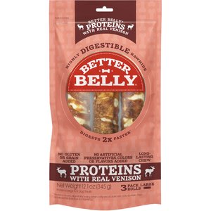Better Belly Proteins with Real Venison Flavor Rawhide Large Roll Dog Treats