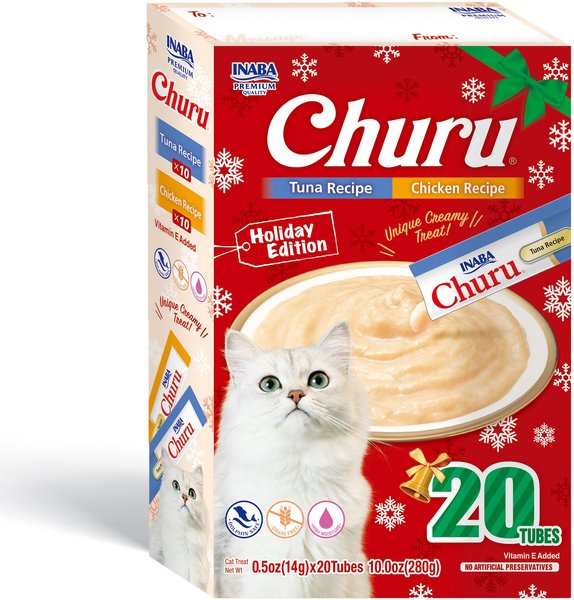 Inaba Churu Holiday Tuna & Chicken Variety Pack Grain-Free Lickable Cat Treats, 0.5-oz tube, 20 count slide 1 of 6