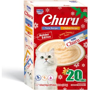 Inaba Churu Holiday Tuna & Chicken Variety Pack Grain-Free Lickable Cat Treats, 0.5-oz tube, 20 count
