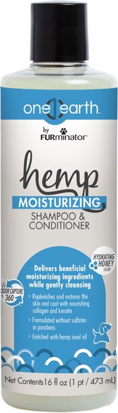 FURminator One Earth Hemp Hydrating Honey Scented 2-in-1 Moisturizing Dog Shampoo & Conditioner, Blue, 16-oz bottle slide 1 of 8