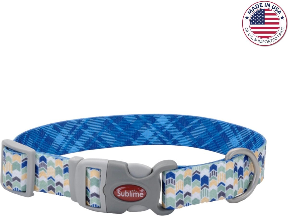 SUBLIME Adjustable Dog Collar, Green Yellow & Navy Chevrons, Small 8