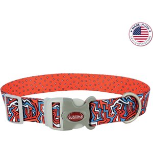 Sublime Adjustable Dog Collar, Red Blue Graffiti with Red Stars, Medium: 12-18-in neck, 1-in wide