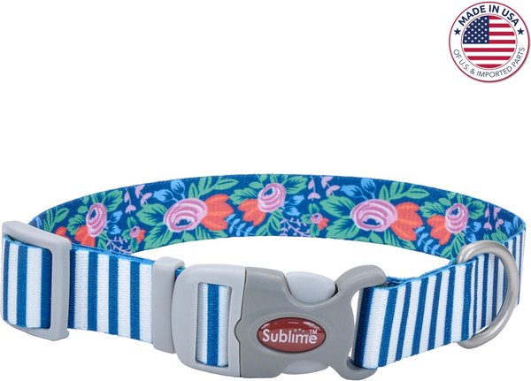 Sublime Adjustable Dog Collar, Teal Stripe Flower, Medium: 12-18-in neck, 1-in wide slide 1 of 7