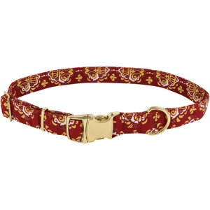 Accent Metallic Adjustable Dog Collar, Royal Burgundy Crowns, 12-18-in neck, 5/8-in wide