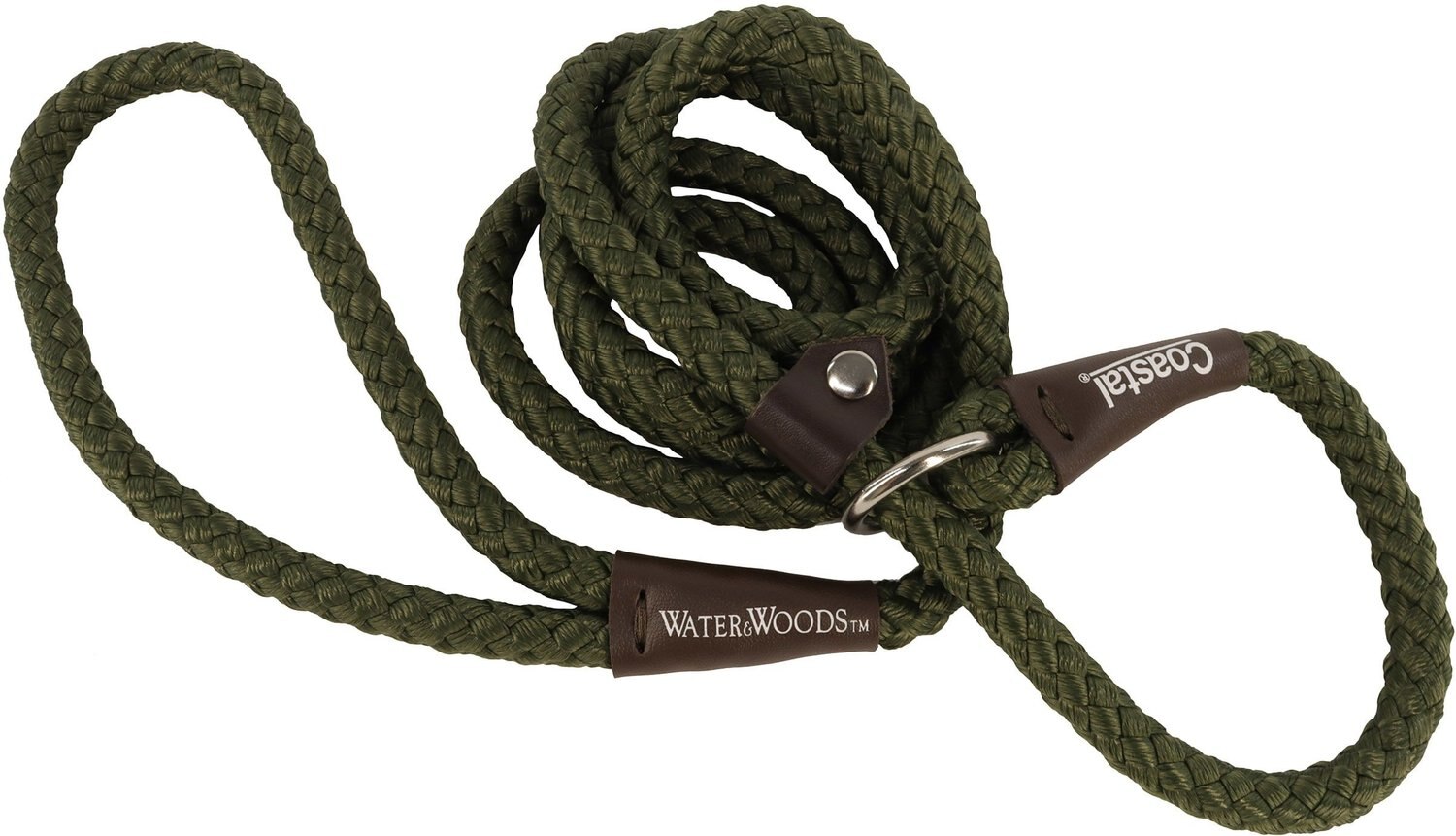WATER & WOODS Braided Rope Slip Dog Leash, Green