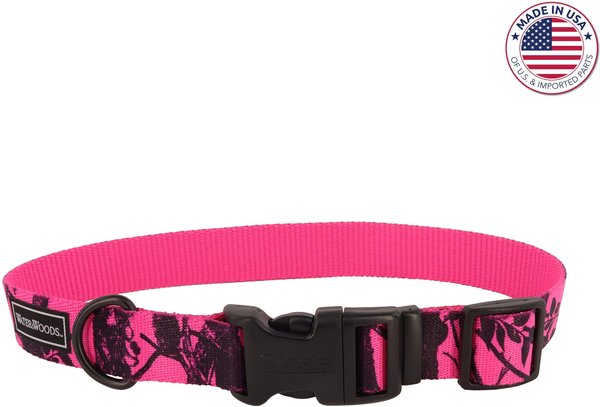 Water & Woods Blaze Adjustable Patterned Dog Collar, Neon Pink Tree, Medium: 14-20-in neck, 1-in wide slide 1 of 6