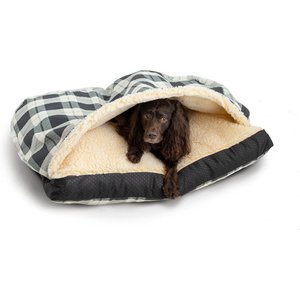 Snoozer Pet Products Rectangle Indoor & Outdoor Cozy Cave Dog & Cat Bed, Gray Black Cream, Medium