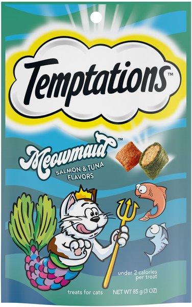 Temptations MixUps Meowmaid Salmon & Tuna Flavors Soft & Crunchy Cat Treats, 3-oz pouch, bundle of 12 slide 1 of 9
