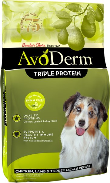 AvoDerm Natural Triple Protein Chicken, Lamb & Turkey Meals Recipe All Life Stages Dry Dog Food, 30-lb bag slide 1 of 6