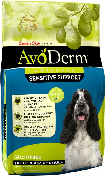 AvoDerm Advanced Sensitive Support Trout & Pea Formula Grain-Free Adult Dry Dog Food, 22-lb bag slide 1 of 7