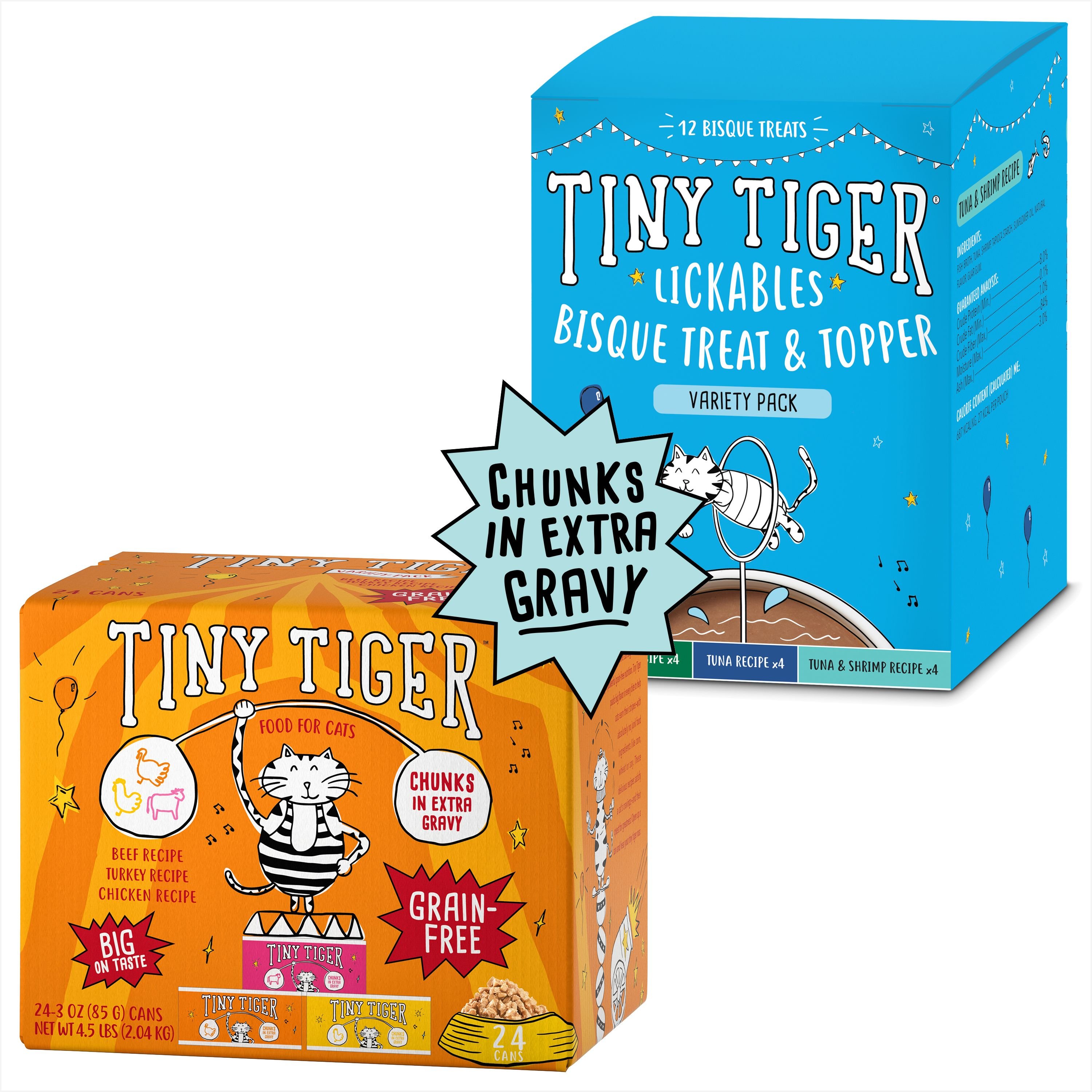 TINY TIGER Chunks in EXTRA Gravy Beef & Poultry Recipes Variety Pack