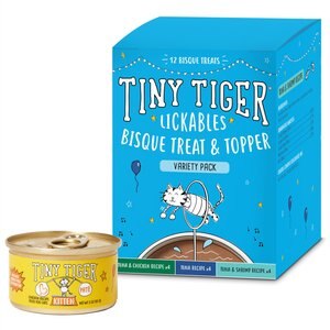 Tiny Tiger Kitten Classic Chicken Pate Canned Food + Lickables Variety Pack Bisque Cat Treat & Topper