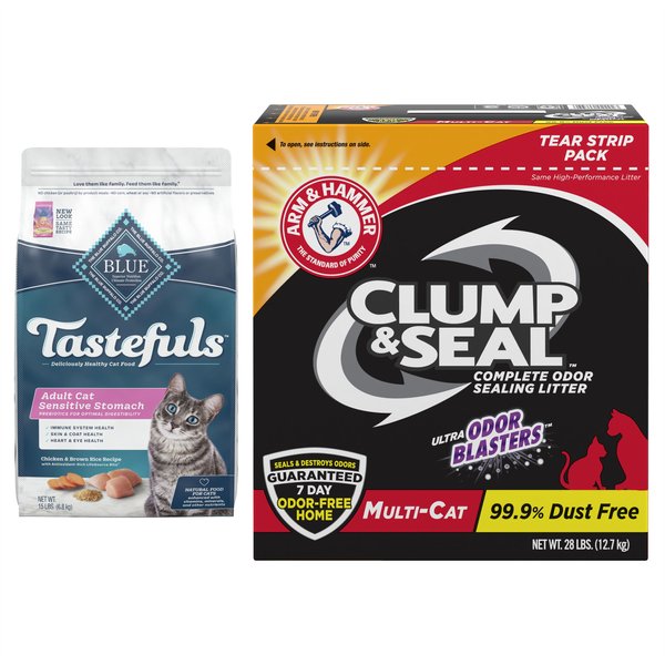 Blue Buffalo Sensitive Stomach Chicken Dry Food + Arm & Hammer Litter Clump & Seal Scented Cat Litter slide 1 of 9
