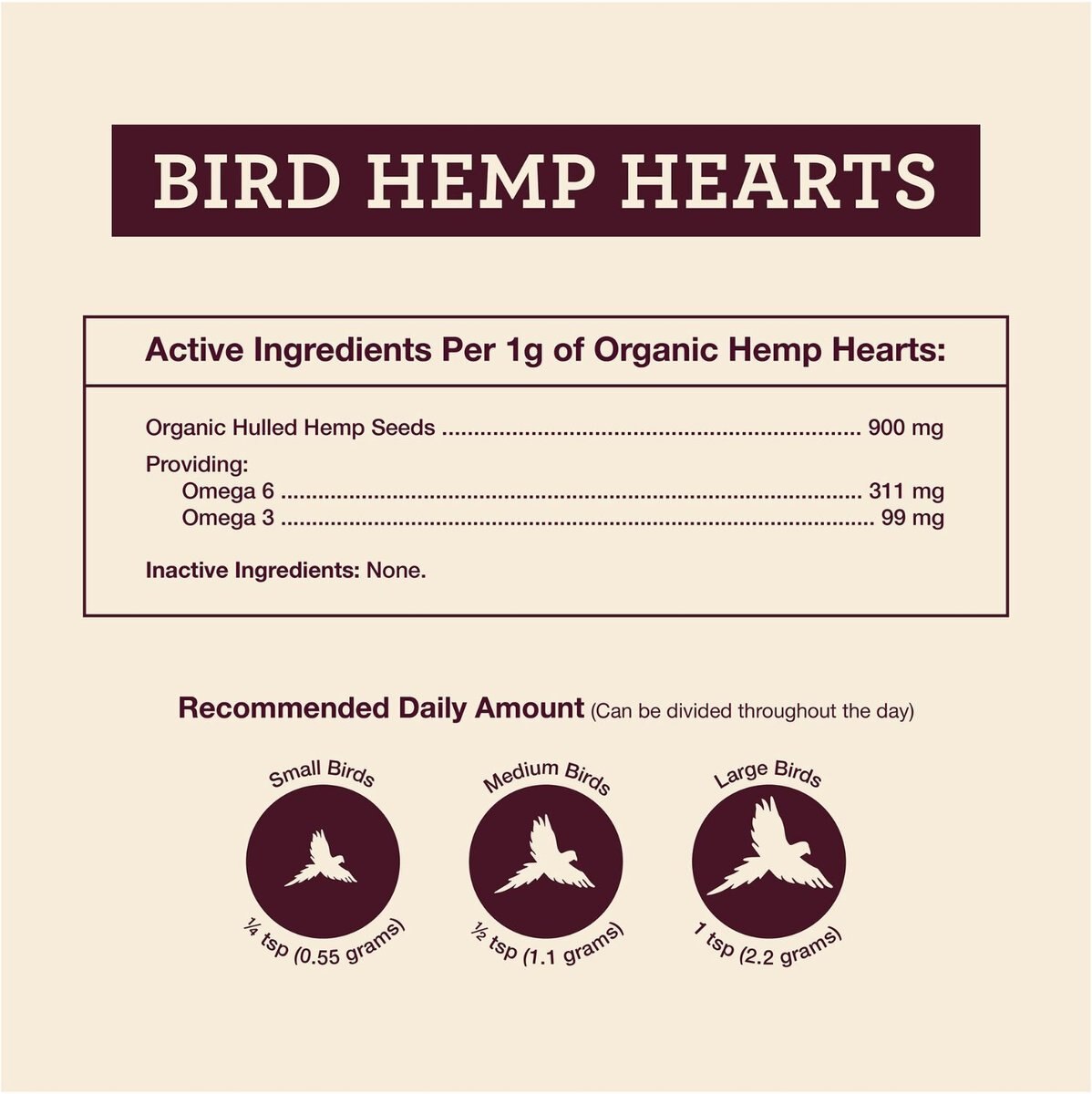 HEMP WELL Bird Hemp Hearts Bird Supplement, 8oz bag