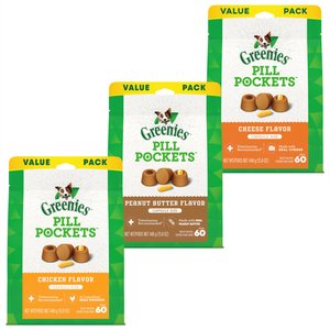 Variety Pack - Greenies Pill Pockets Canine Chicken Flavor Dog Treats, Cheese & Peanut Butter Flavors