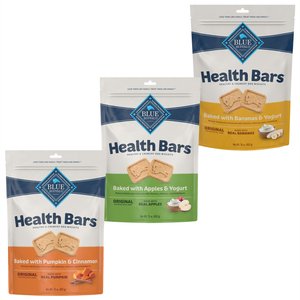 Variety Pack - Blue Buffalo Health Bars Baked with Banana & Yogurt Dog Treats, Pumpkin & Cinnamon and Apples & Yogurt Flavors