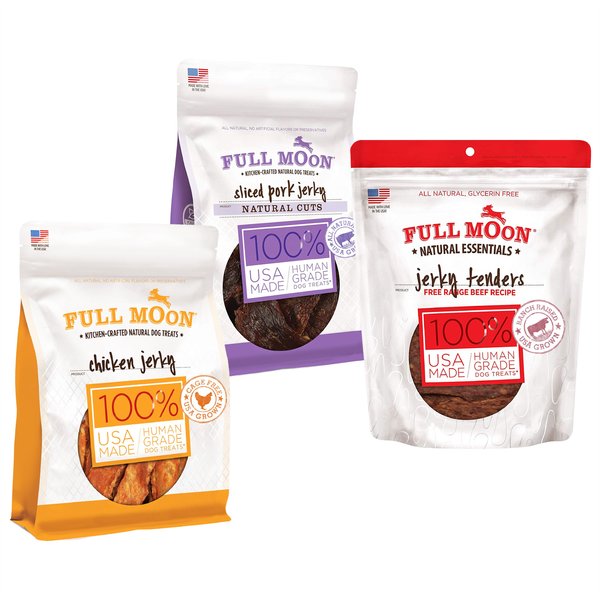 Variety Pack - Full Moon Natural Cuts Sliced Pork Jerky Human-Grade Dog Treats, Chicken Jerky & Beef Flavors slide 1 of 9