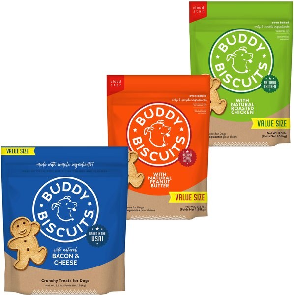 Variety Pack - Buddy Biscuits with Bacon & Cheese Oven Baked Dog Treats, Chicken & Peanut Butter Flavors slide 1 of 9