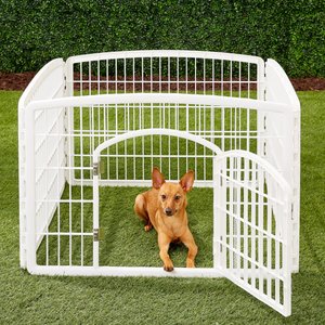 IRIS 4-Panel Plastic Exercise Dog Playpen with Door, White