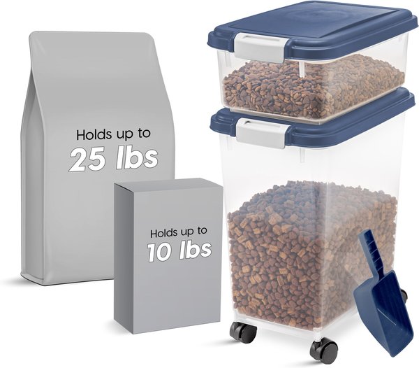 IRIS Airtight Food Storage Container & Scoop Combo, Navy & Gray, 10lb