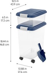 IRIS USA 3-Piece WeatherPro Airtight Stackable Dog, Cat & Bird Food Storage Container Combo with Scoop & Treat Box, Navy, 35-lbs/45-qt slide 2 of 9