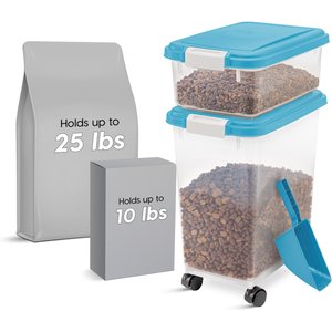 IRIS Airtight Food Storage Container & Scoop Combo, Blue Moon & Gray, 10-lb & 25-lb