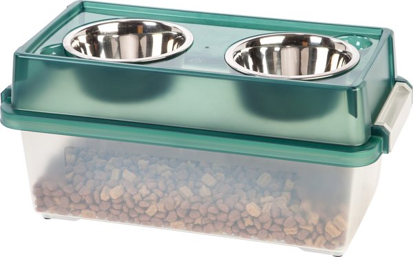 IRIS USA WeatherPro Airtight Elevated Pet Feeder with Food Storage Container & Bowls in Lid, Green, 4-cup slide 1 of 8