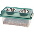 IRIS USA WeatherPro Airtight Elevated Pet Feeder with Food Storage Container & Bowls in Lid, Green, 4-cup