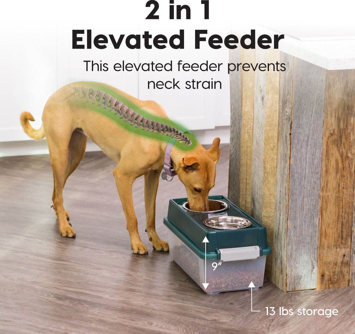 IRIS WeatherPro Airtight Elevated Pet Feeder with Food Storage Container & Bowls in Lid