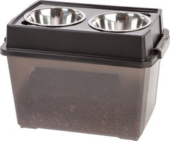 IRIS USA WeatherPro Elevated Feeder with Airtight Food Storage & Bowls, Smoke/Black, 8-cup