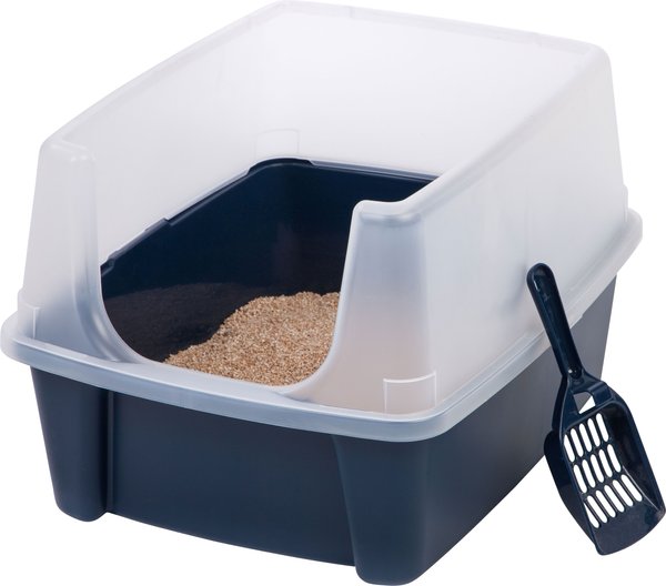 IRIS Open Top Litter Box with Scatter Shield & Scoop, Navy slide 1 of 10