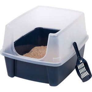 IRIS USA Open Top Litter Box with Scatter Shield & Scoop, Navy