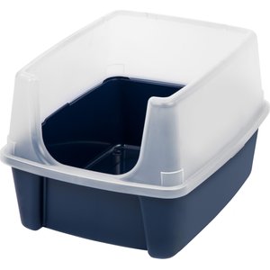 IRIS USA Open Top Litter Box with Scatter Shield, Navy