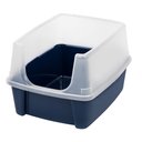 IRIS USA Open Top Cat Litter Box with Scatter Shield, Navy, Large