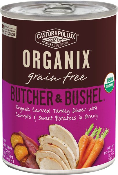 Castor & Pollux Organix Grain-Free Butcher & Bushel Organic Carved Turkey Dinner in Gravy Adult Canned Dog Food, 12.7-oz, case of 12 slide 1 of 2