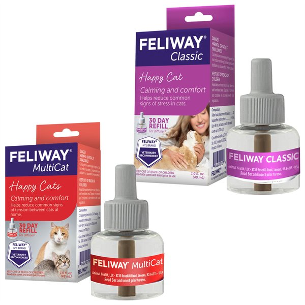 Feliway Classic Calming Diffuser Refill for Cats, 30 day, 1 count + MultiCat Calming Diffuser Refill for Cats, 30 day, 1 count slide 1 of 9