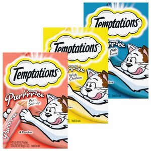 Variety Pack - Temptations Creamy Puree with Tuna Lickable Cat Treats, 0.425-oz pouch, 4 count, Salmon & Chicken Flavors