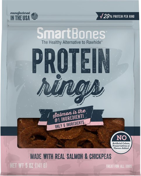 SmartBones Protein Rings Real Salmon & Chickpeas Dog Treats, 5-oz bag slide 1 of 9