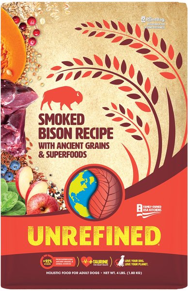 Earthborn Holistic Unrefined Smoked Bison with Ancient Grains & Superfoods Dog Dry Food, 4-lb bag slide 1 of 7