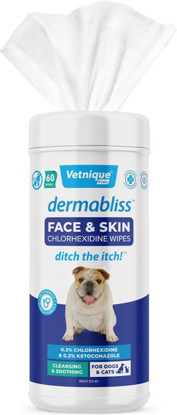 Vetnique Labs Dermabliss Medicated Face, Skin & Wrinkle Dog & Cat Wipes, 60 count slide 1 of 8