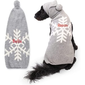 GoTags Snowflake Wool Personalized Dog Sweater, Small