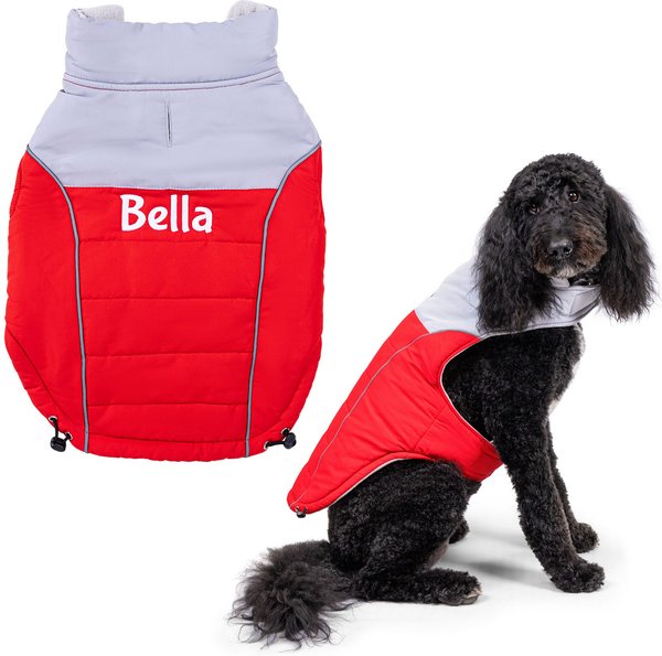 GoTags Winter Puffer Personalized Dog Coat, Red, Medium slide 1 of 6