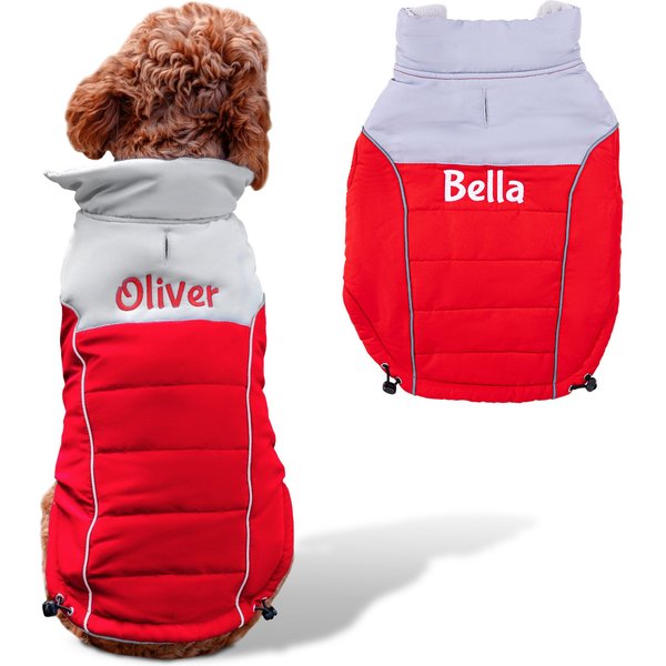 GoTags Christmas Winter Puffer Personalized Dog Coat