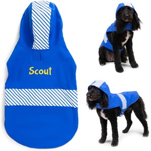 GoTags Water Resistant Personalized Dog Raincoat, Blue, Medium
