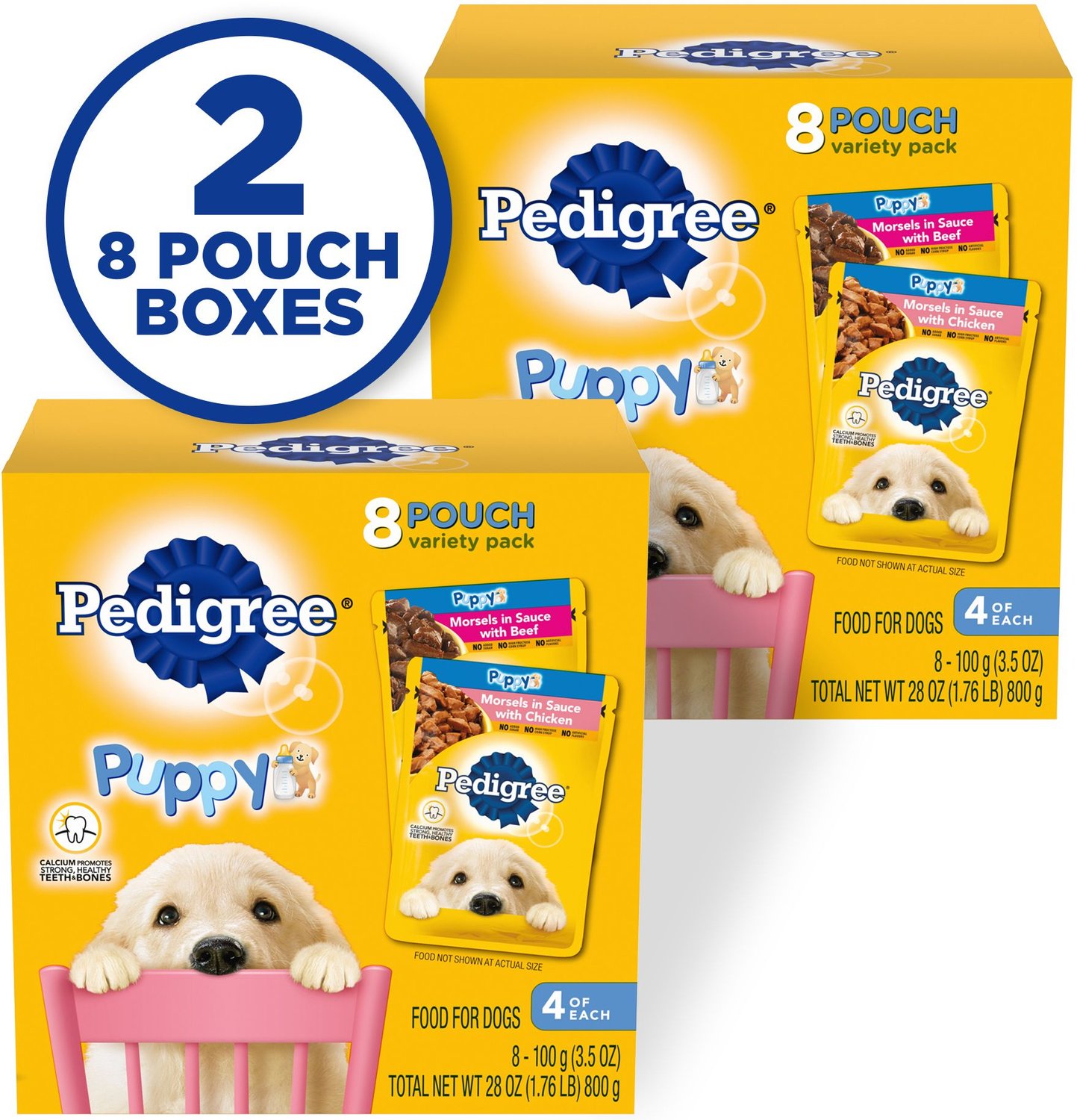 PEDIGREE Puppy Variety Pack Morsels in Sauce with Beef Chicken Wet Dog Food Pouches, 3.5-oz pouch, pack of 8, bundle of 2 - Chewy.com