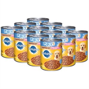 Pedigree Chopped Ground Dinner with Chicken & Beef Puppy Canned Wet Dog Food, 13.2-oz, case of 24