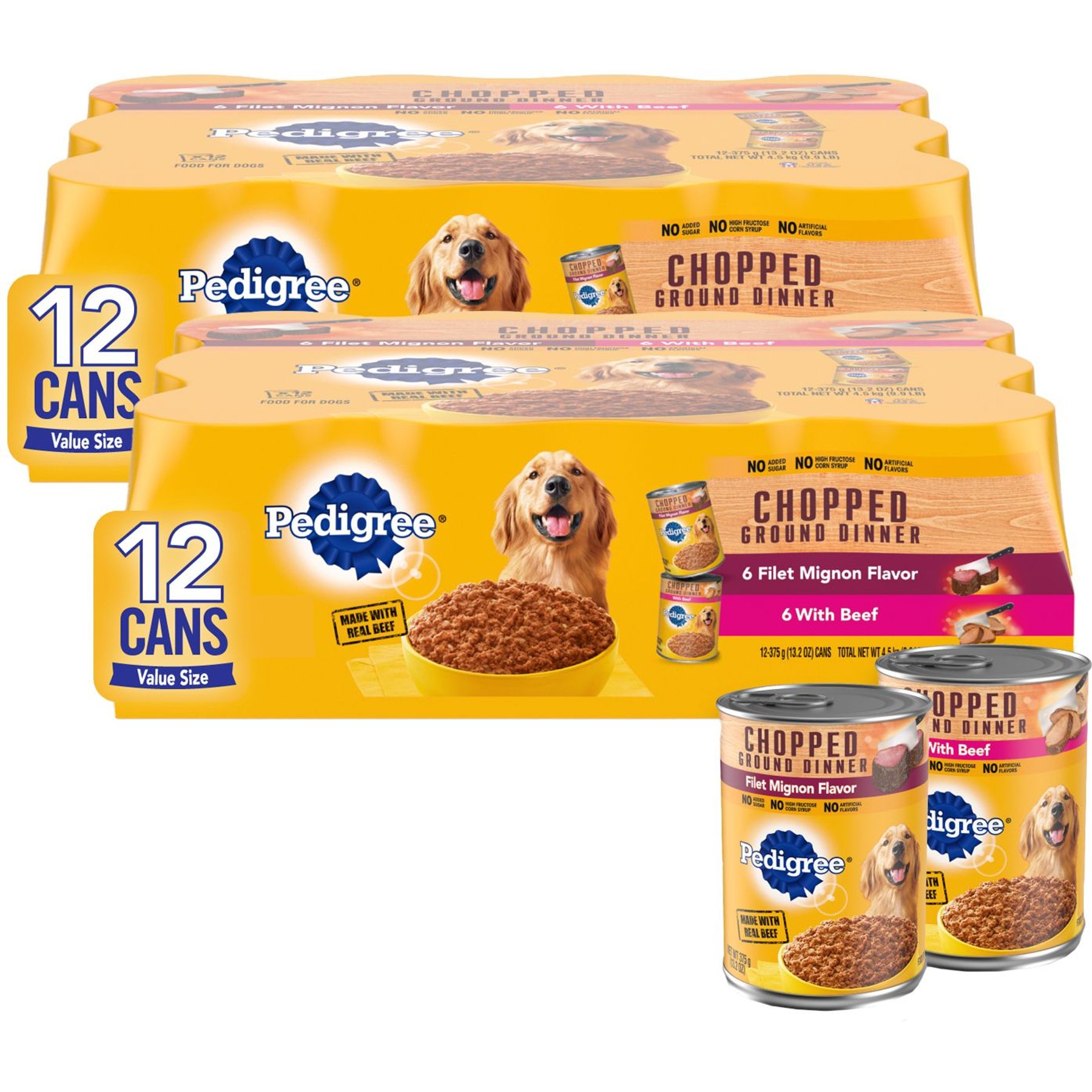 PEDIGREE Chopped Ground Dinner Filet Mignon Flavor Beef Adult Canned Wet Dog Food Variety Pack 13.2 oz case of 12 Chewy